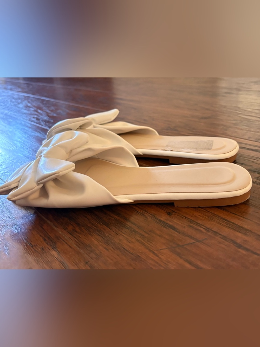 Women's Cream Bow Slide Sandals